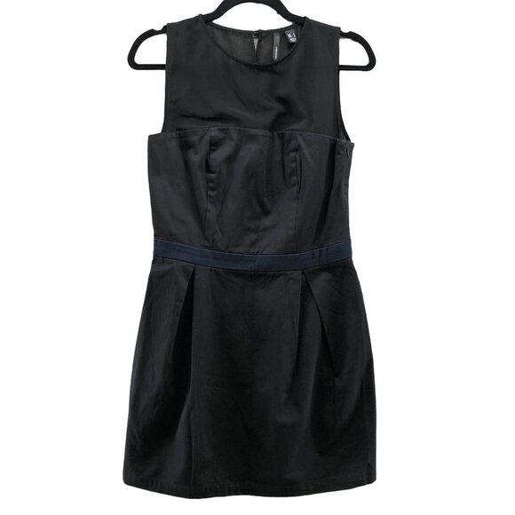 Mango Sleeveless Mini Dress Size 6 Black Navy Pleated A-Line Mesh Chest Formal - Picture 1 of 11